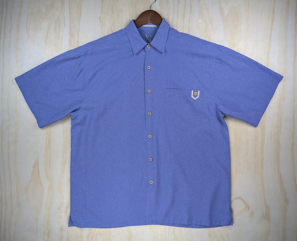 Bamboo Cay Men's Medium Short Sleeve Button Up Camp Shirt Blue Modal Blend